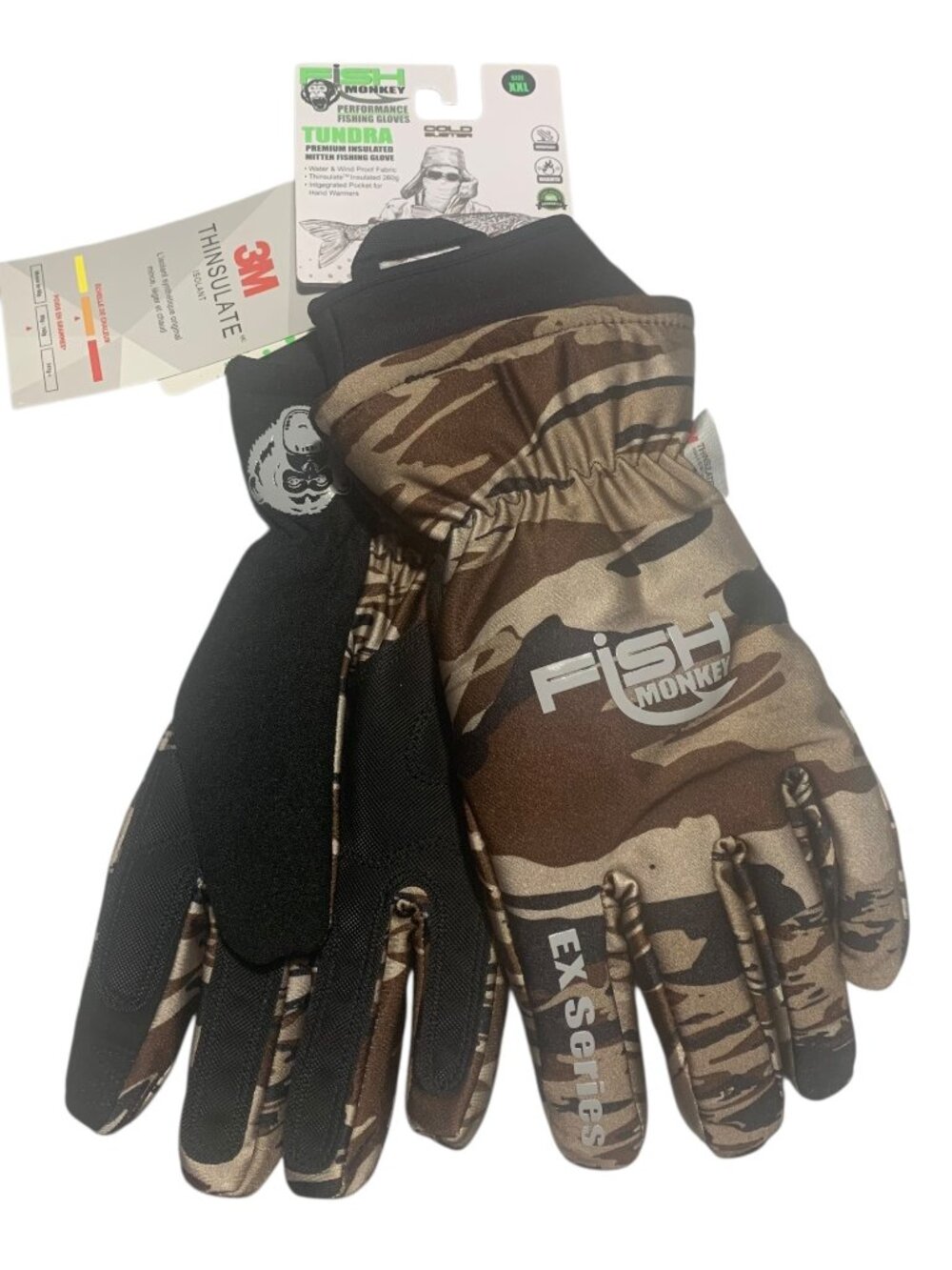 FISH MONKEY Brown Camo Tundra Insulated Mitten Fishing Gloves NWT Large